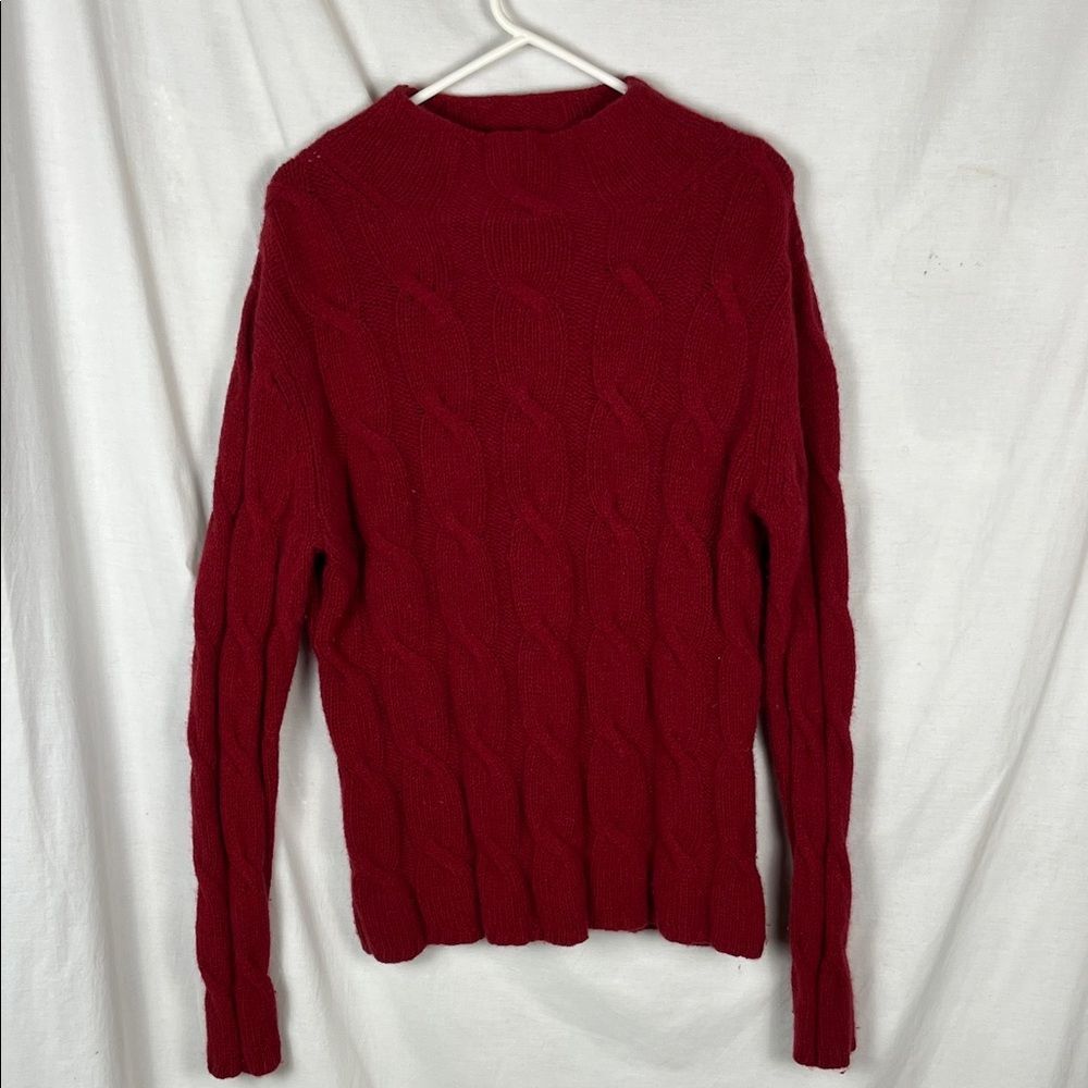 Red Knit Eddie Bauer Lambswool Angora Blend Mock Turtleneck Chunky Sweater